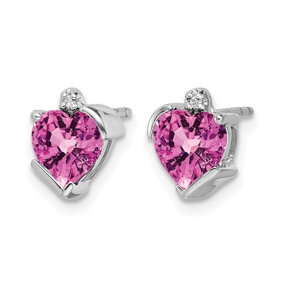 14k White Gold 6mm Heart Lab Created Pink Sapphire and Diamond Post Earrings - 1 14k White Gold 6mm Heart Lab Created Pink Sapphire and Diamond Post Earrings - 1