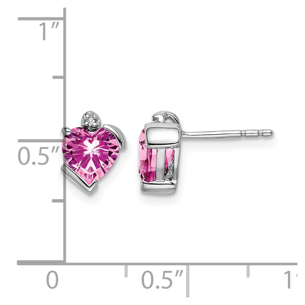 14k White Gold 6mm Heart Lab Created Pink Sapphire and Diamond Post Earrings - 3 14k White Gold 6mm Heart Lab Created Pink Sapphire and Diamond Post Earrings - 3