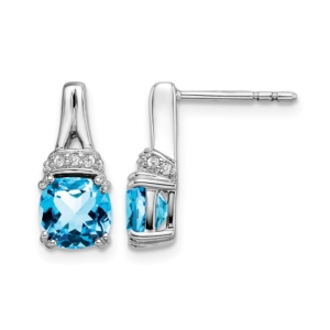 10k White Gold Blue Topaz and Diamond Earrings - 0