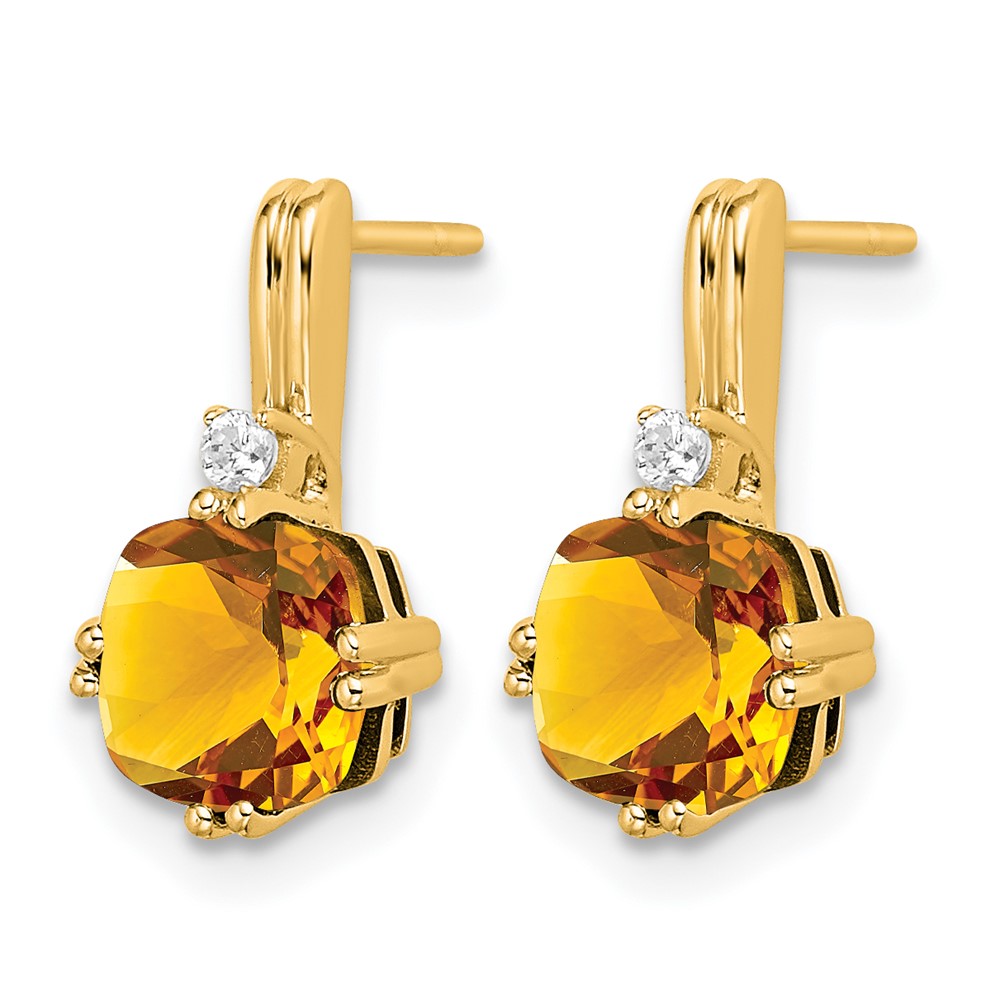 10k Cushion Citrine and Diamond Earrings - 1