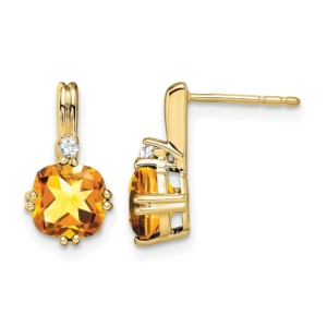 10k Cushion Citrine and Diamond Earrings - 0