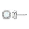 14k White Gold 5mm Cushion Lab Created Opal and Diamond Square Halo Post Earrings - 0