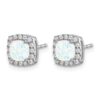 14k White Gold 5mm Cushion Lab Created Opal and Diamond Square Halo Post Earrings - 1