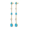 14k Pear Blue Topaz and White Topaz Dangle Chain Post Earrings - 1