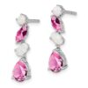14k White Gold Lab Created Pink Sapphire and Opal Dangle Post Earrings - 1 14k White Gold Lab Created Pink Sapphire and Opal Dangle Post Earrings - 1