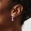 14k White Gold Lab Created Pink Sapphire and Opal Dangle Post Earrings - 2 14k White Gold Lab Created Pink Sapphire and Opal Dangle Post Earrings - 2
