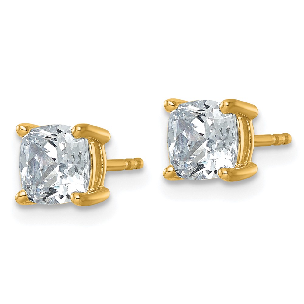 14k 2 carat Certified Lab Grown Diamond VS+ F+ Cushion Complete Four Prong Stud Earrings - 1 14k 2 carat Certified Lab Grown Diamond VS+ F+ Cushion Complete Four Prong Stud Earrings - 1