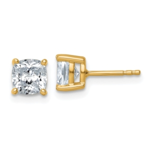 14k 2 carat Certified Lab Grown Diamond VS+ F+ Cushion Complete Four Prong Stud Earrings - 0