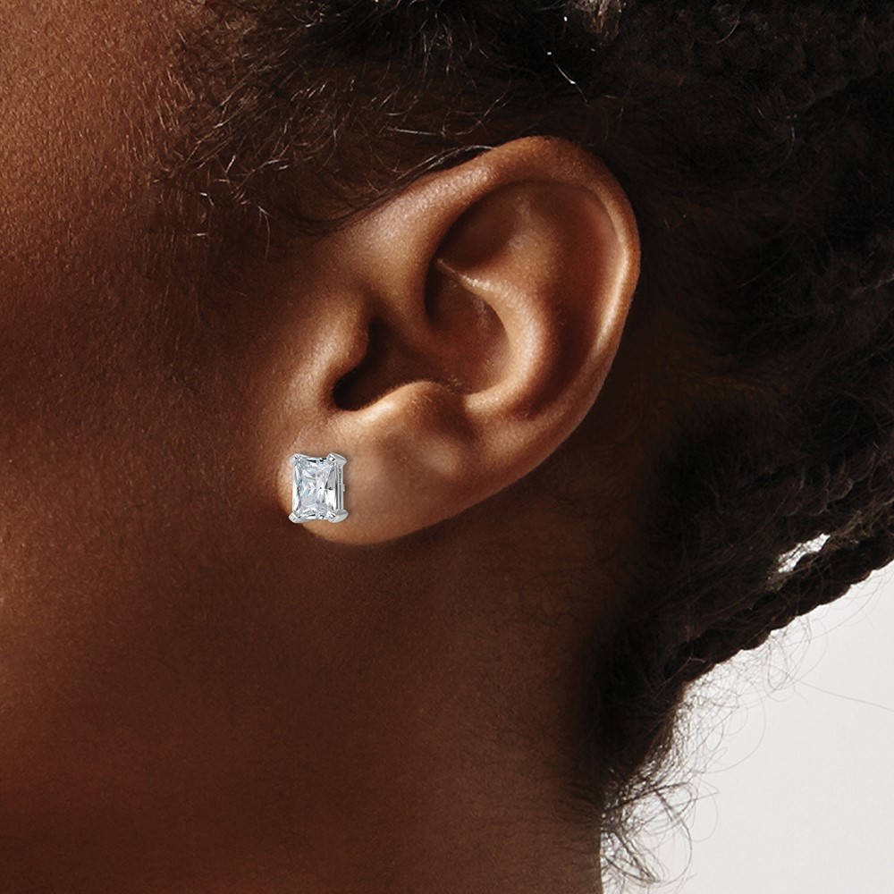 14k White Gold 3 carat Lab Grown Diamond VS+ F+ Radiant Complete Four Prong Stud Earrings - 2 14k White Gold 3 carat Lab Grown Diamond VS+ F+ Radiant Complete Four Prong Stud Earrings - 2