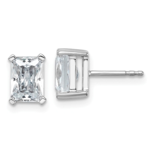 14k White Gold 3 carat Lab Grown Diamond VS+ F+ Radiant Complete Four Prong Stud Earrings - 0