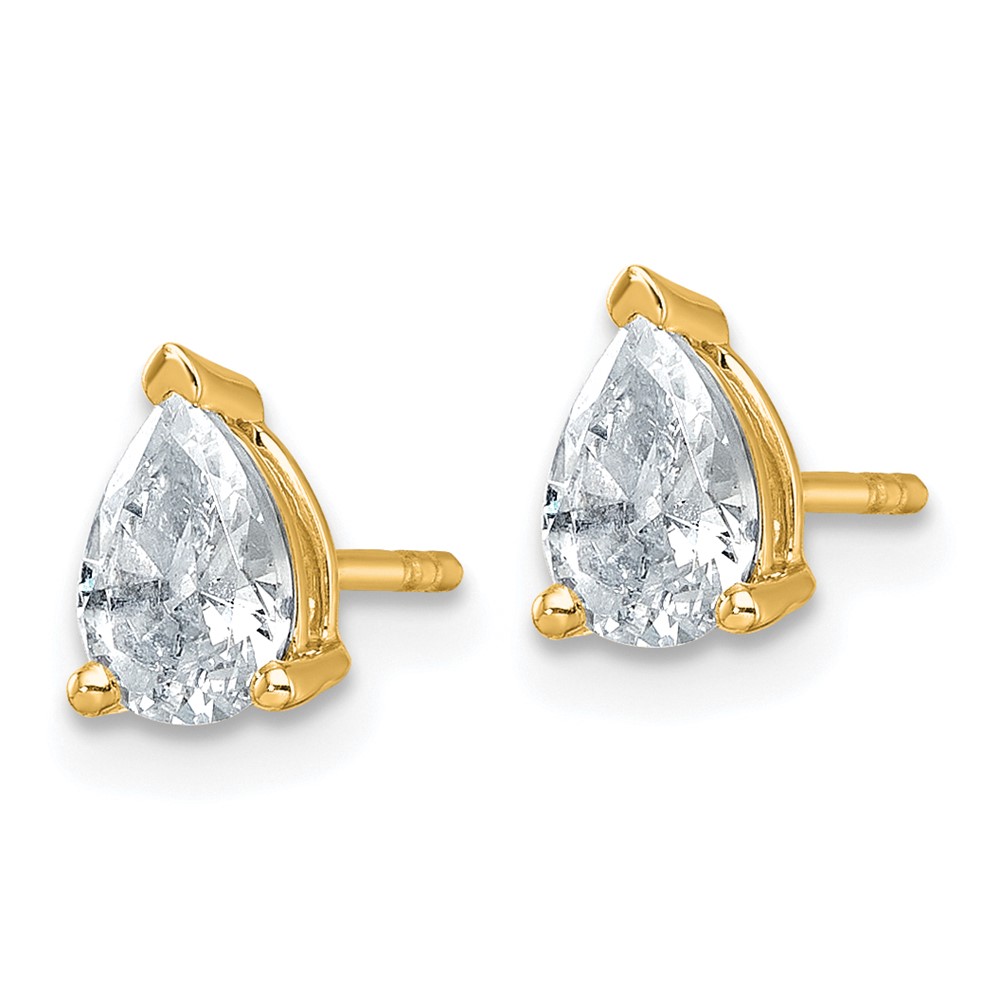 14k 1 carat Lab Grown Diamond VS/SI+ G+ Complete Pear Three Prong Stud Earrings - 1