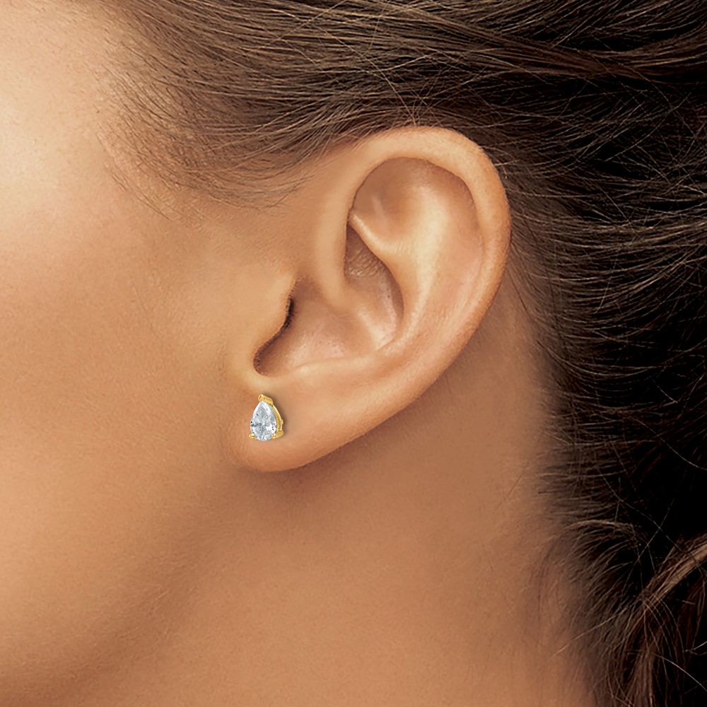 14k 1 carat Lab Grown Diamond VS/SI+ G+ Complete Pear Three Prong Stud Earrings - 2