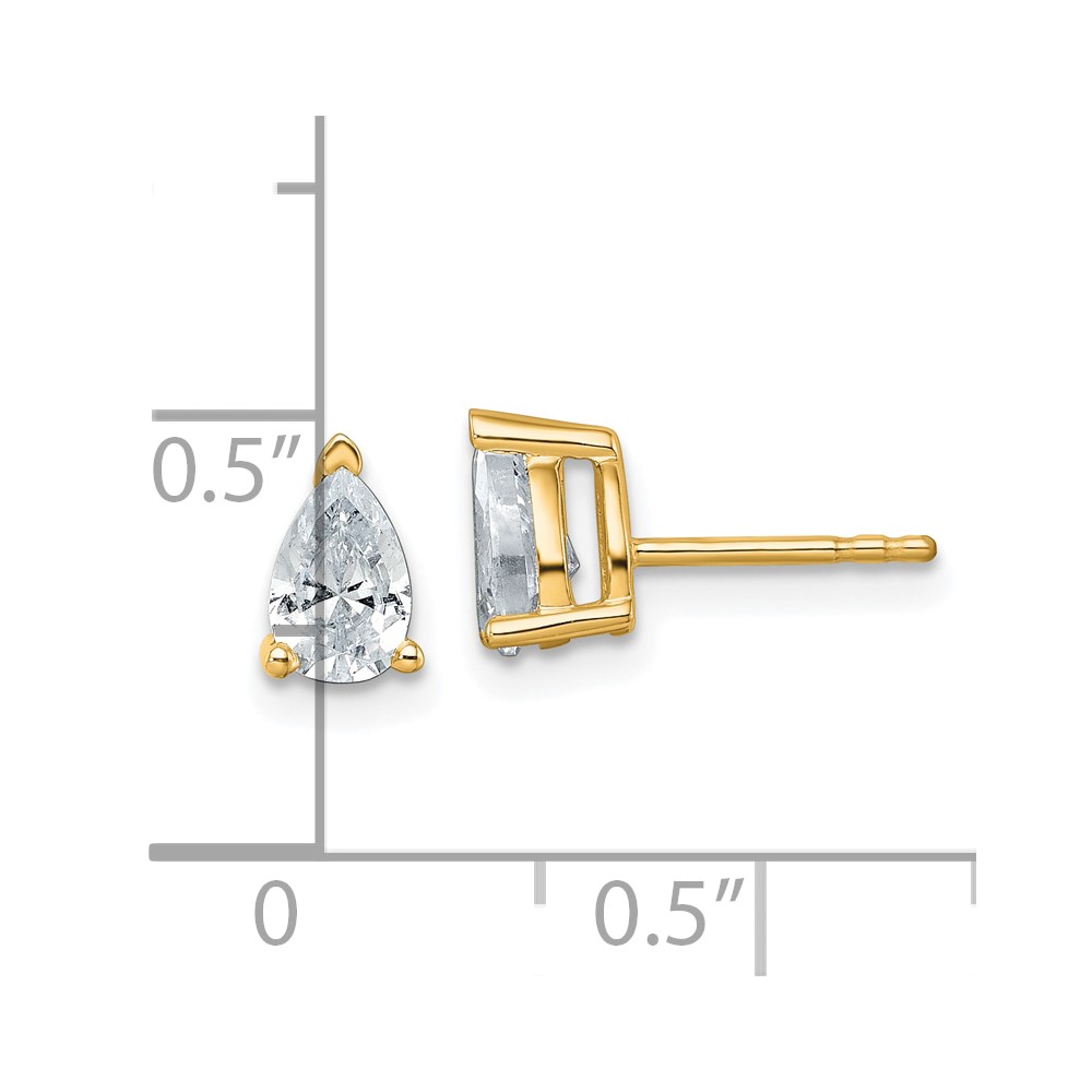 14k 1 carat Lab Grown Diamond VS/SI+ G+ Complete Pear Three Prong Stud Earrings - 3