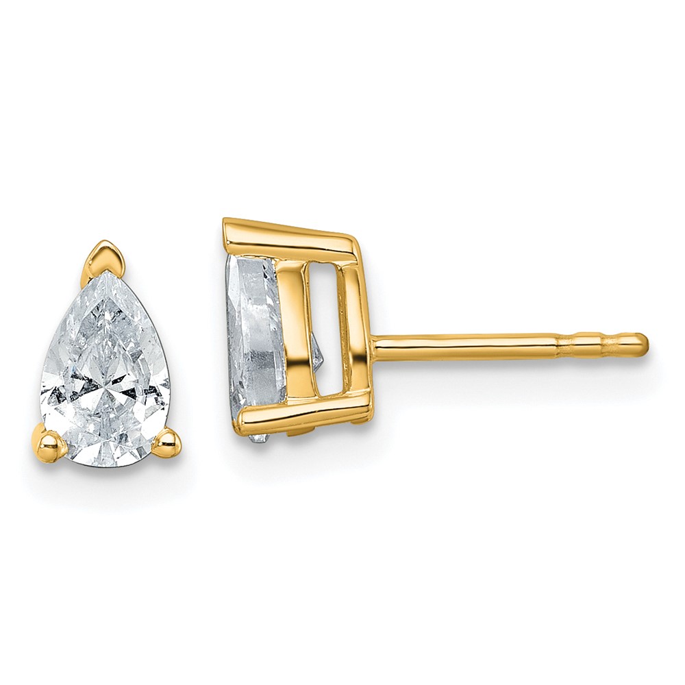 14k 1 carat Lab Grown Diamond VS/SI+ G+ Complete Pear Three Prong Stud Earrings - 0