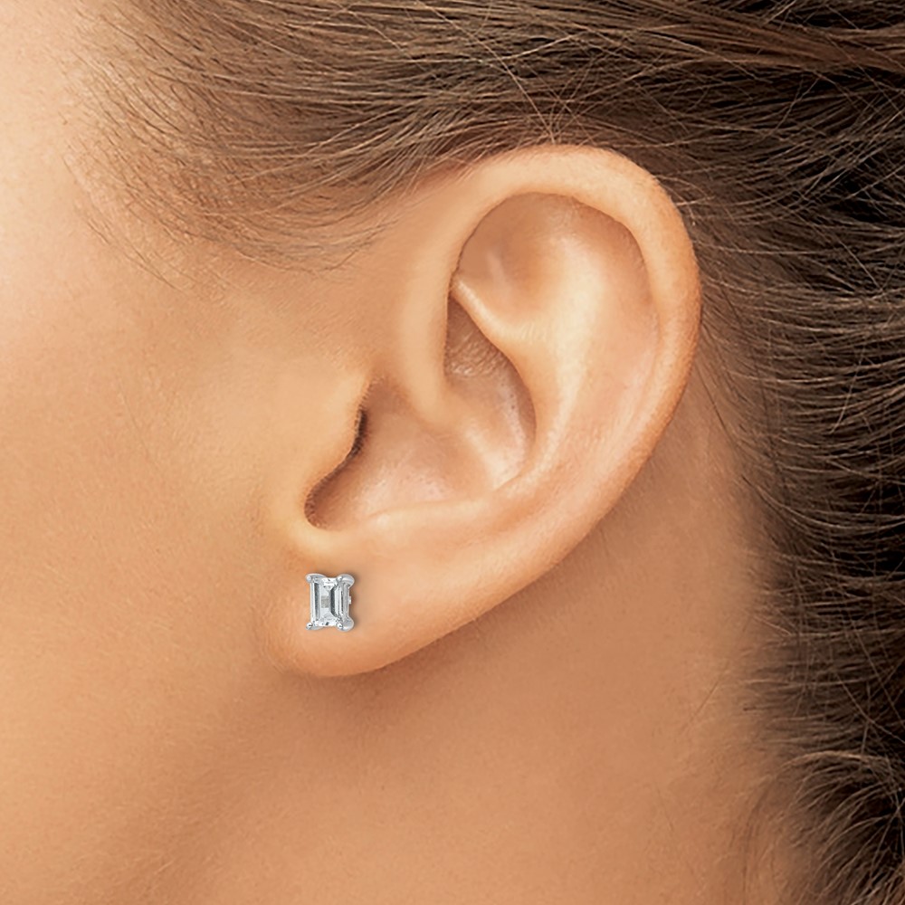 14k White Gold 1 carat Lab Grown Diamond VS+ F+ Emerald Complete Four Prong Stud Earrings - 2 14k White Gold 1 carat Lab Grown Diamond VS+ F+ Emerald Complete Four Prong Stud Earrings - 2