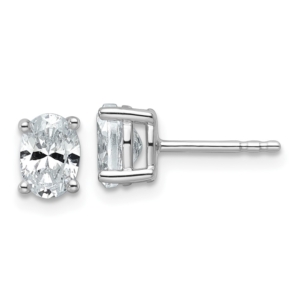 14k White Gold 1 carat Certified Lab Grown Diamond VS+ F+ Complete Oval Four Prong Stud Earrings - 0