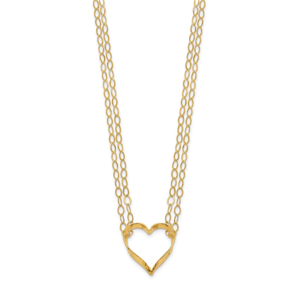 14K Double Strand Heart Pendant 16 inch Necklace Plus 2 inch Extender - 1