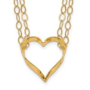 14K Double Strand Heart Pendant 16 inch Necklace Plus 2 inch Extender - 0