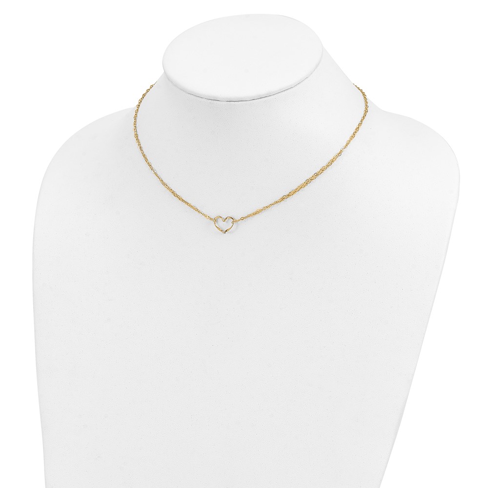 14K Double Strand Heart Pendant 16 inch Necklace Plus 2 inch Extender - 3