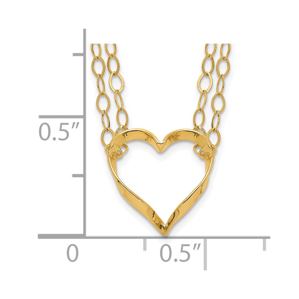 14K Double Strand Heart Pendant 16 inch Necklace Plus 2 inch Extender - 2