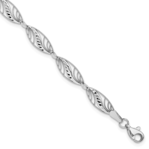 14k White Gold Oval Filigree Diamond-cut 7.25 inch Bracelet - 0