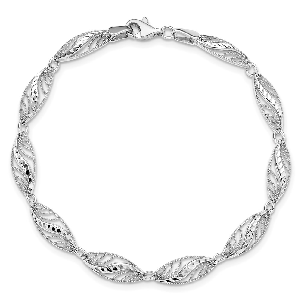 14k White Gold Oval Filigree Diamond-cut 7.25 inch Bracelet - 4