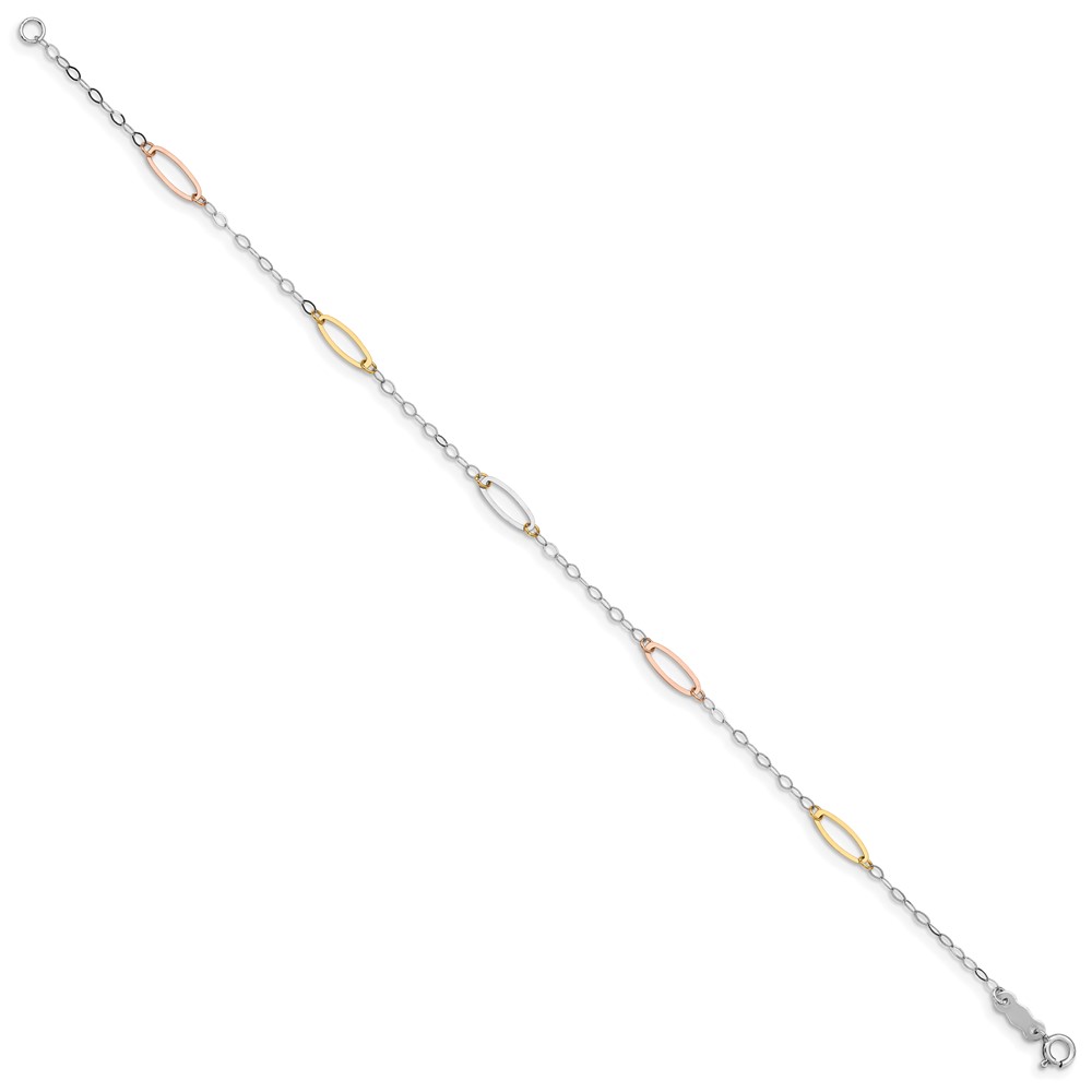 14K Tri-color Oval Link 7.5 inch Bracelet - 1 14K Tri-color Oval Link 7.5 inch Bracelet - 1