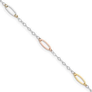 14K Tri-color Oval Link 7.5 inch Bracelet - 0