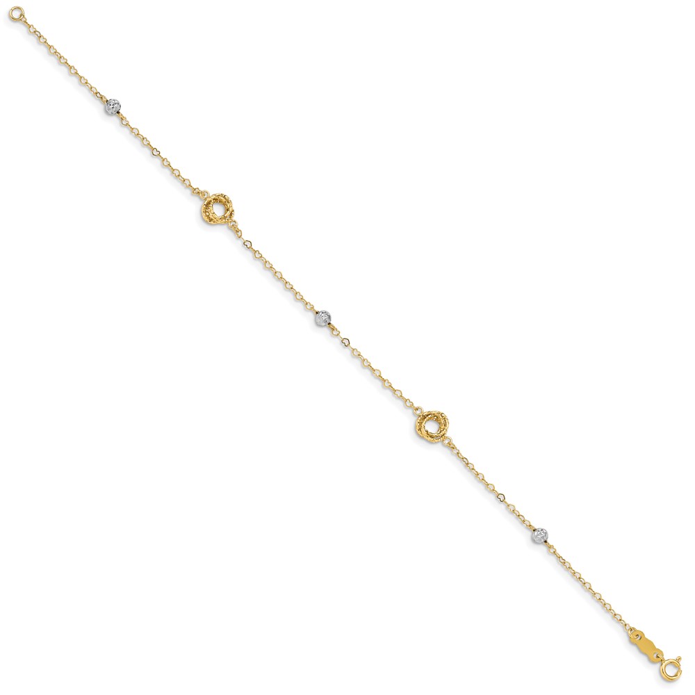 14k Two-tone Love Knots and Beads on Small Heart Link 7.5 inch Bracelet - 1