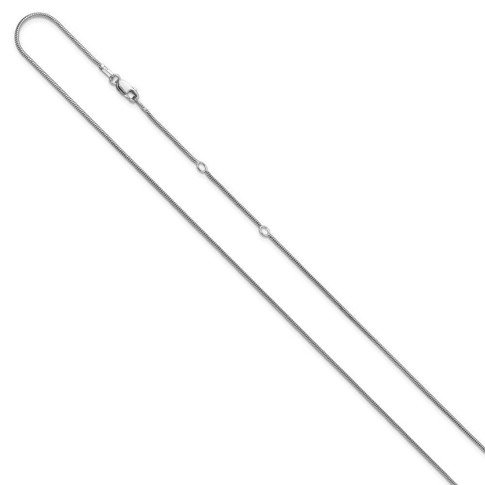 SS Rh-plat 1.1mm Round Snake 1in+1in Adjustable Chain - 1