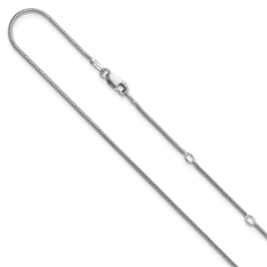 SS Rh-plat 1.1mm Round Snake 1in+1in Adjustable Chain - 0
