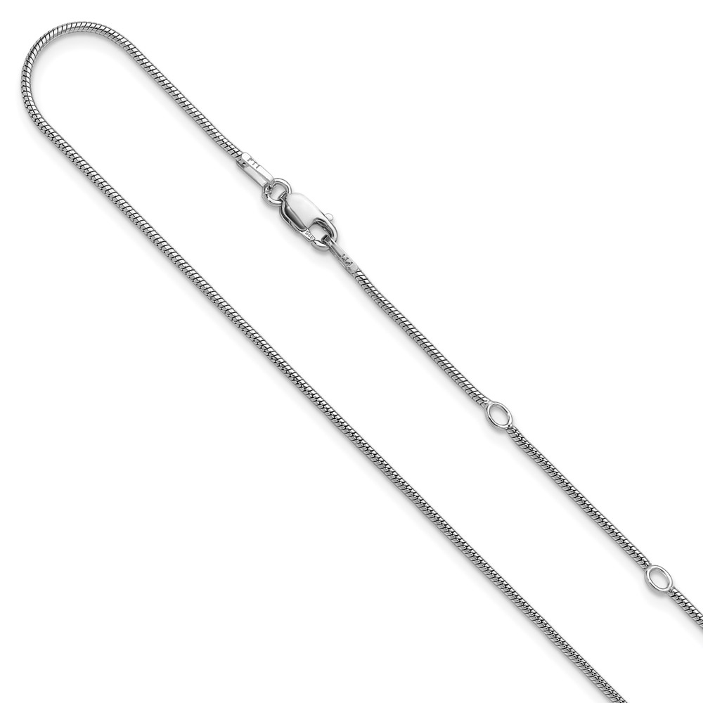 SS Rh-plat 1.1mm Round Snake 1in+1in Adjustable Chain - 0