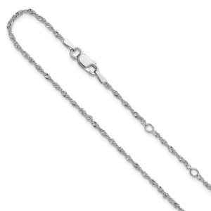 Sterling Silver Rh-plated 1.6mm Singapore 1in+1in Adjustable Chain - 0