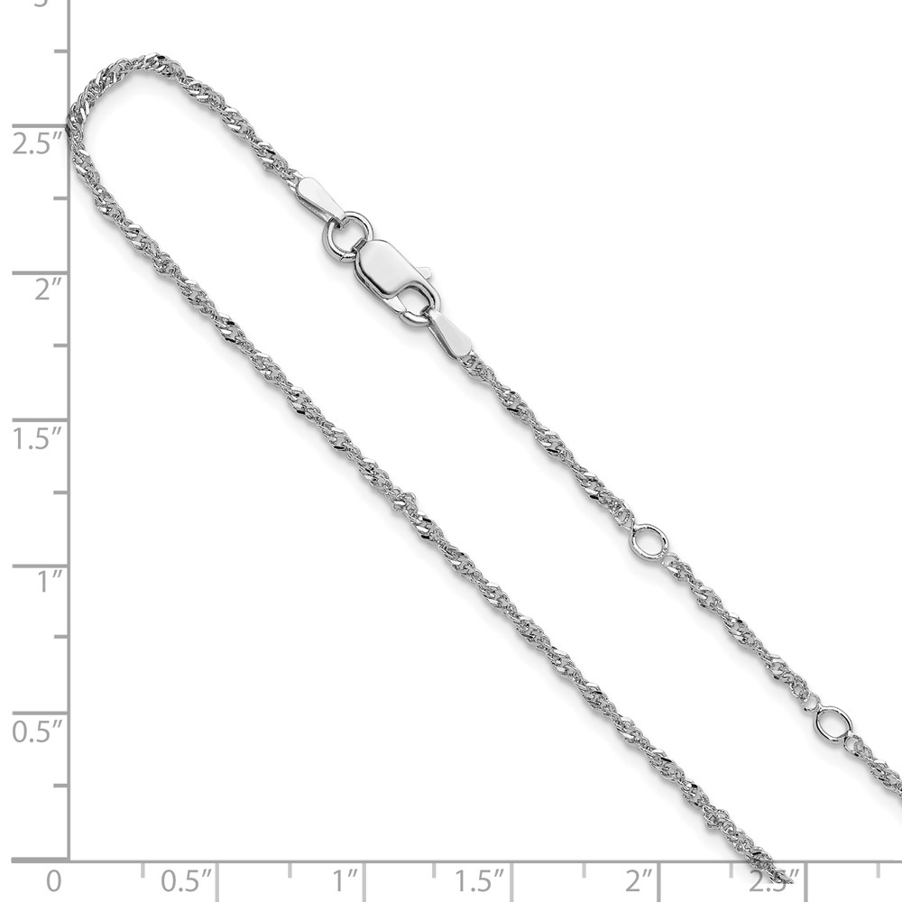 Sterling Silver Rh-plated 1.6mm Singapore 1in+1in Adjustable Chain - 3