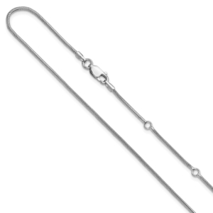 SS Rh-plat 1.4mm Round Snake 1in+1in Adjustable Chain - 0
