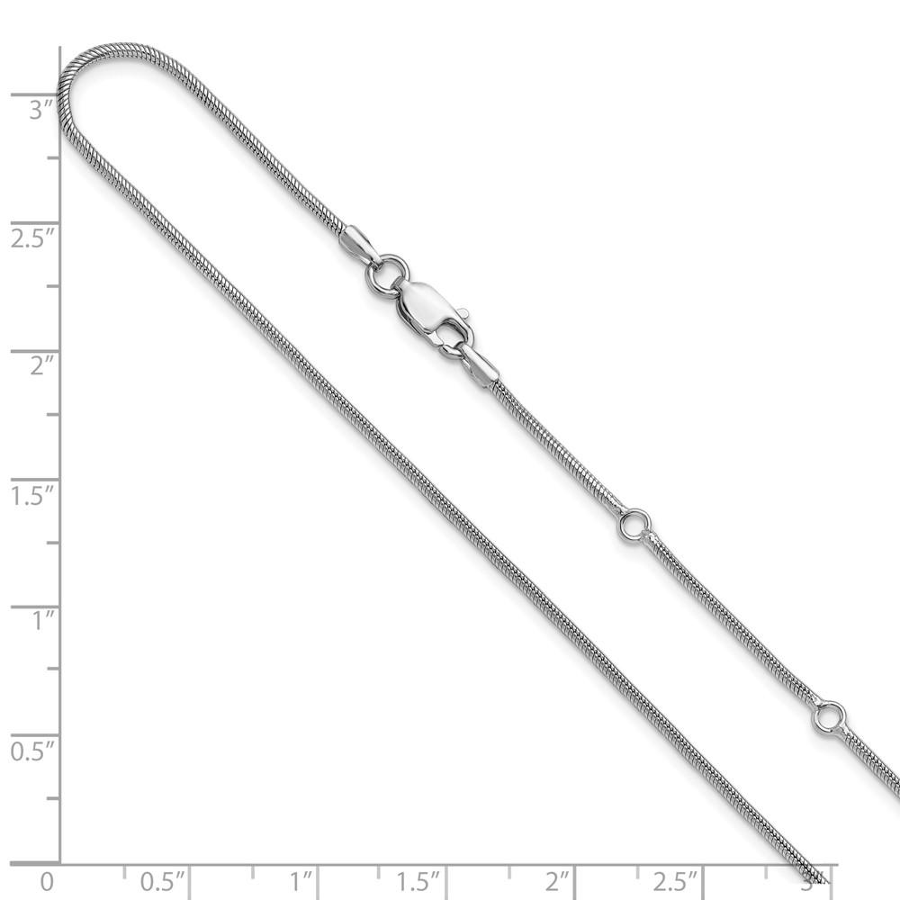 SS Rh-plat 1.4mm Round Snake 1in+1in Adjustable Chain - 5