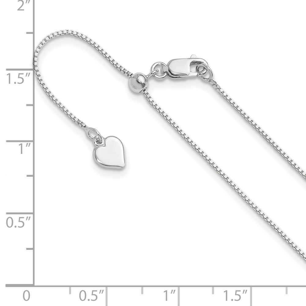 Sterling Silver RH-plated Adjustable .85mm Box Chain - 5