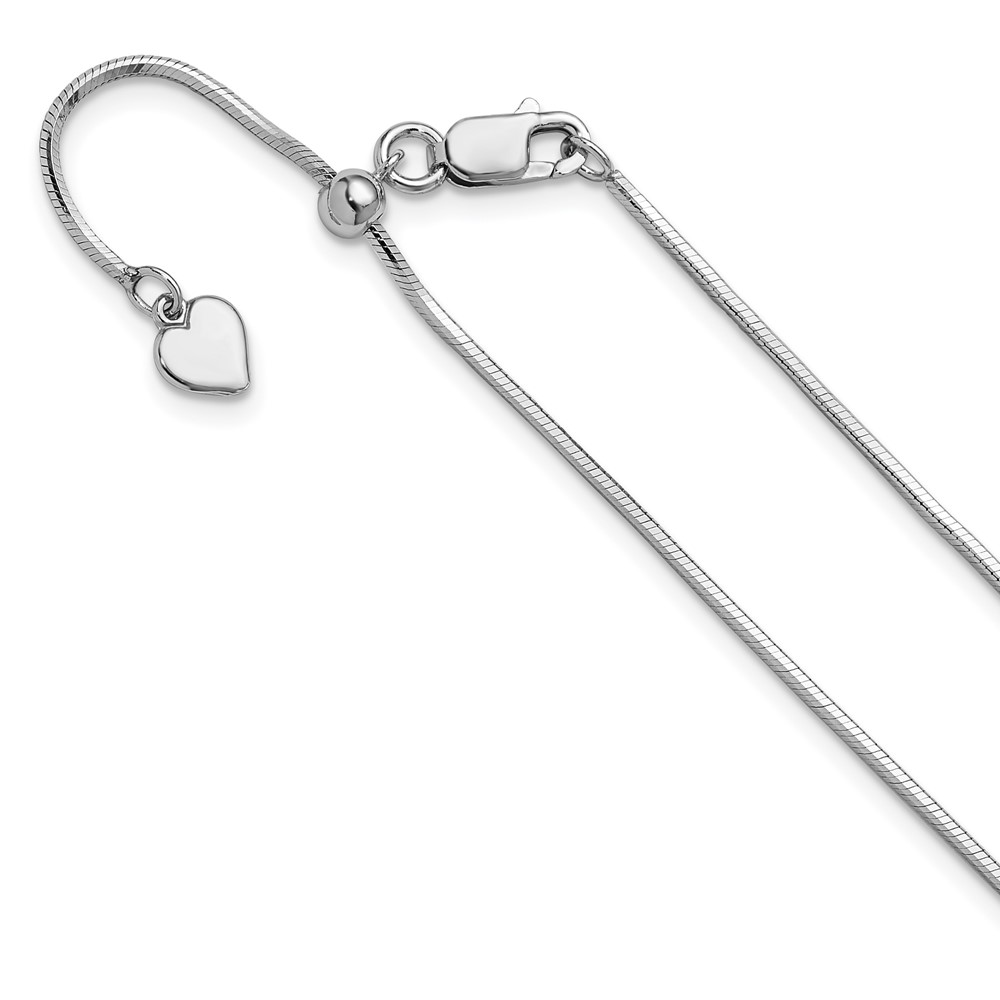 Sterling Silver RH-plt Adjustable 1.2mm D/C Square Snake Chain - 0