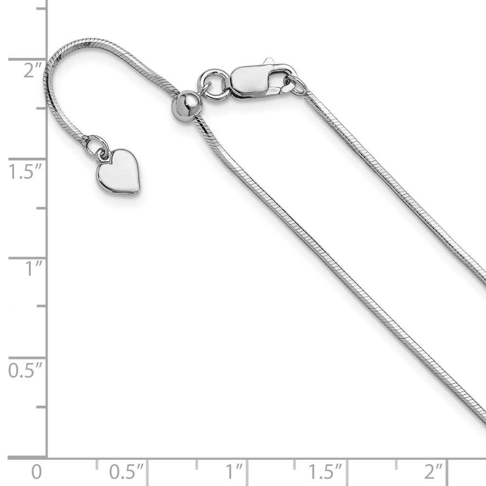 Sterling Silver RH-plt Adjustable 1.2mm D/C Square Snake Chain - 5
