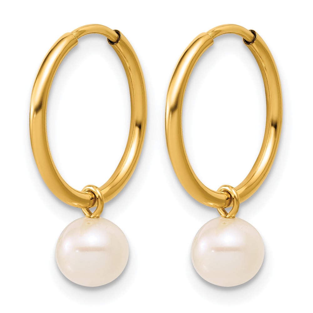 1/20 14K Gold Filled 5-6mm Rnd White FWC Pearl Dangle Hoop Earrings - 1 1/20 14K Gold Filled 5-6mm Rnd White FWC Pearl Dangle Hoop Earrings - 1
