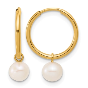 1/20 14K Gold Filled 5-6mm Rnd White FWC Pearl Dangle Hoop Earrings - 0