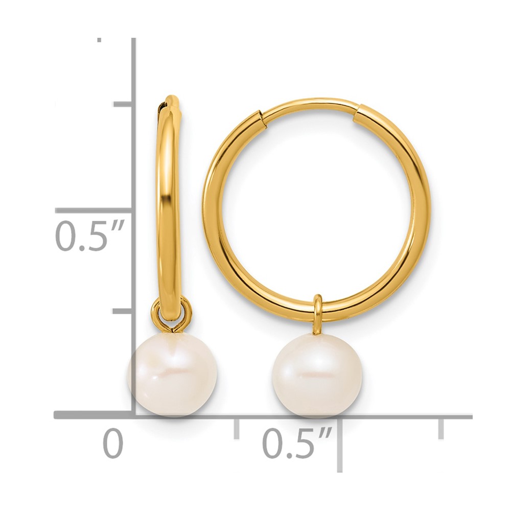 1/20 14K Gold Filled 5-6mm Rnd White FWC Pearl Dangle Hoop Earrings - 2 1/20 14K Gold Filled 5-6mm Rnd White FWC Pearl Dangle Hoop Earrings - 2