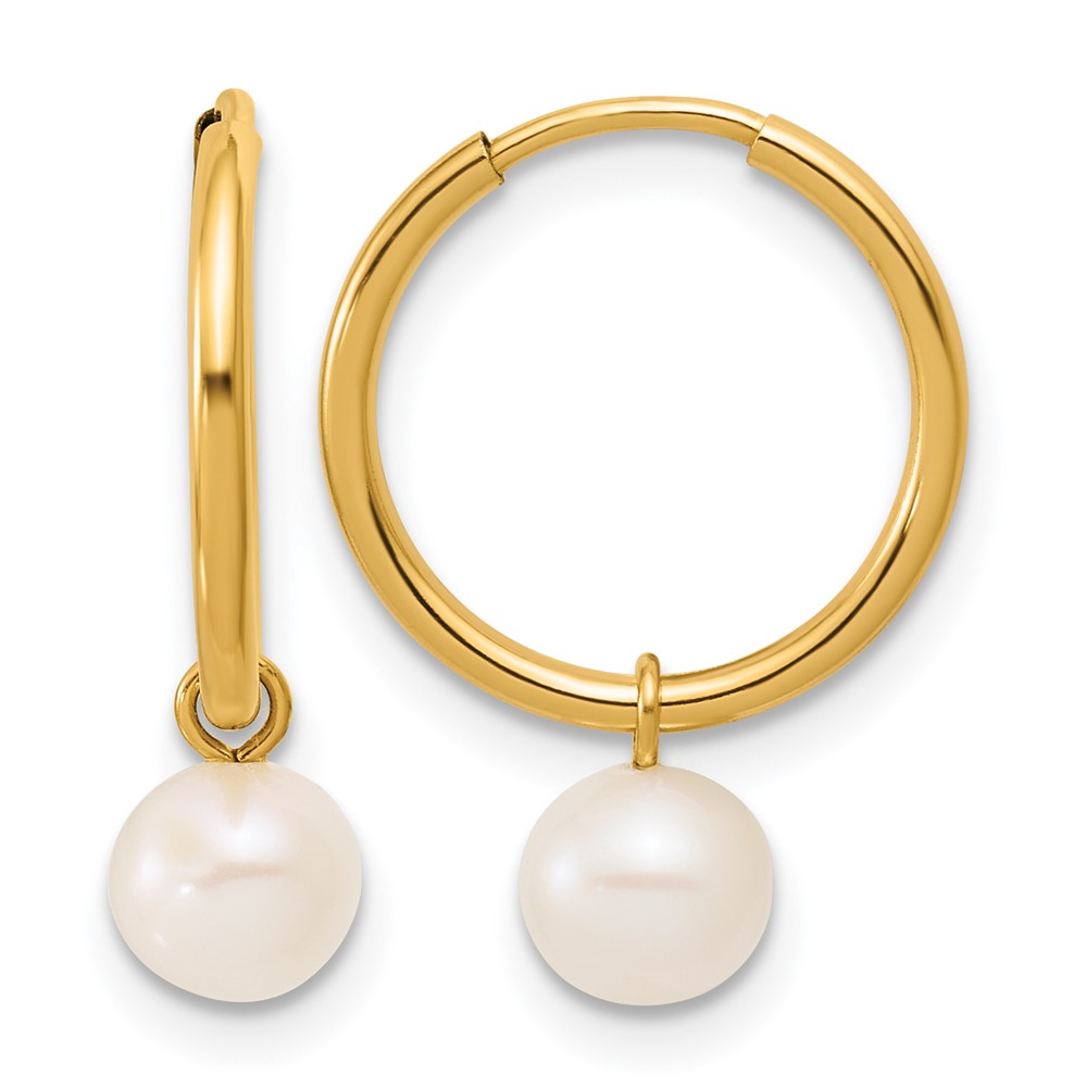 1/20 14K Gold Filled 5-6mm Rnd White FWC Pearl Dangle Hoop Earrings - 0 1/20 14K Gold Filled 5-6mm Rnd White FWC Pearl Dangle Hoop Earrings - 0