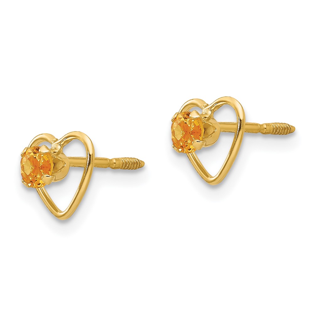 14k Madi K 3mm Genuine Citrine Birthstone Heart Earrings - 1