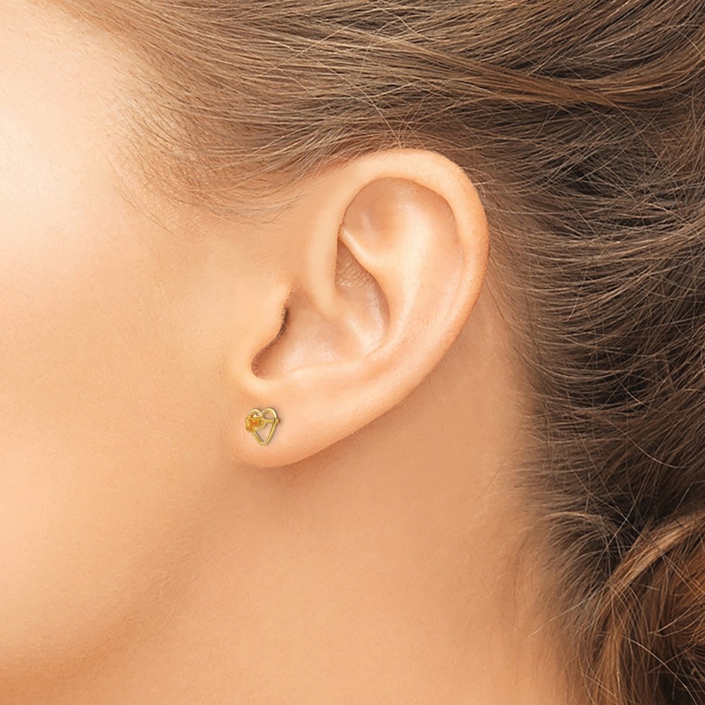 14k Madi K 3mm Genuine Citrine Birthstone Heart Earrings - 2