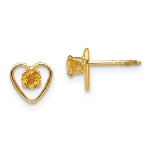 14k Madi K 3mm Genuine Citrine Birthstone Heart Earrings - 0