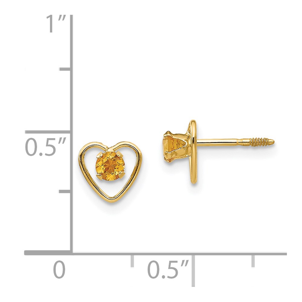 14k Madi K 3mm Genuine Citrine Birthstone Heart Earrings - 3