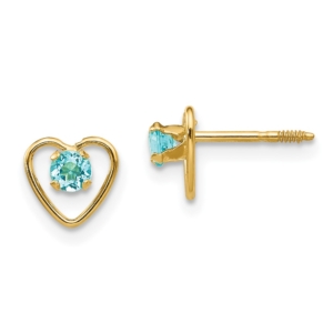 14k Madi K 3mm Genuine Blue Topaz Birthstone Heart Earrings - 0