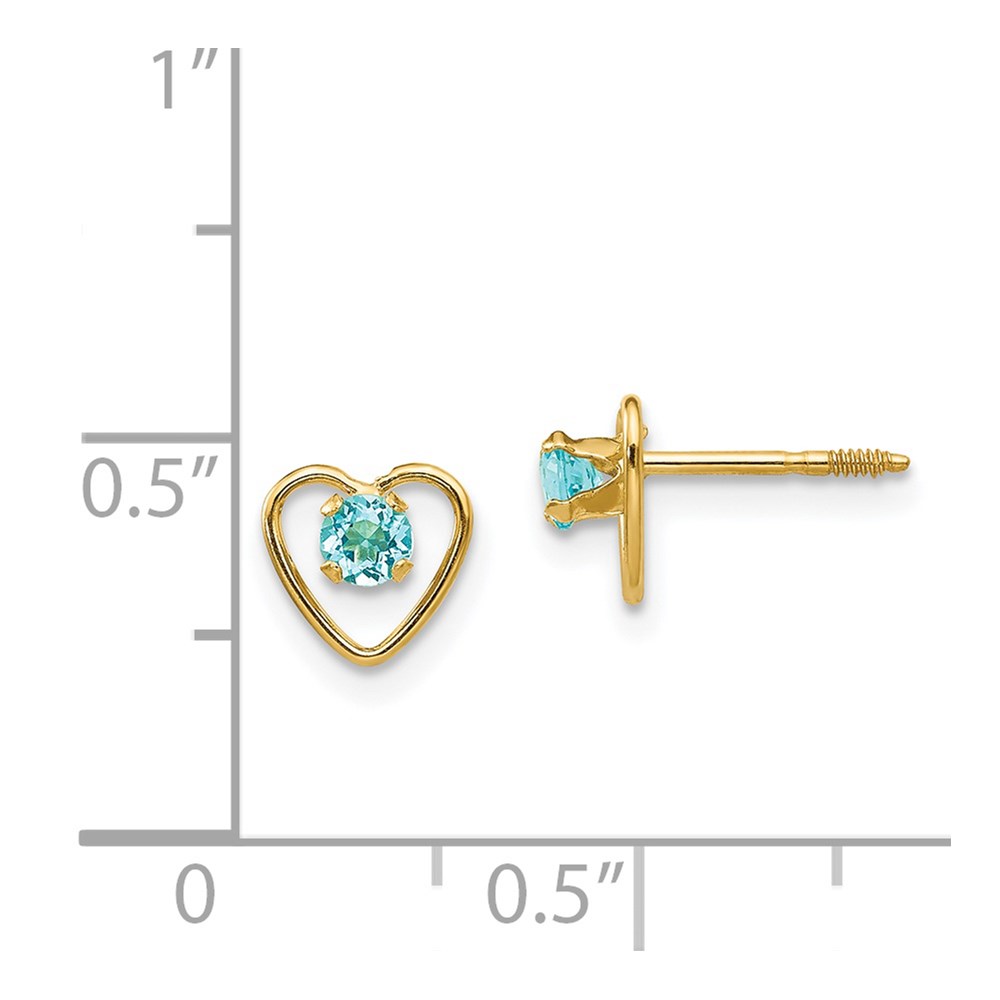 14k Madi K 3mm Genuine Blue Topaz Birthstone Heart Earrings - 3