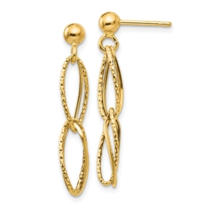 14k Gold Polished Textured Post Dangle Earrings - 0